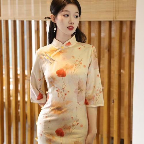 秋冬新款改良旗袍年轻少女款复古国风长款麂皮绒修身显瘦日常可穿