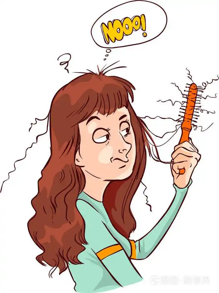 矢量图的一个美丽与脱发是女孩的恐怖困惑不堪.