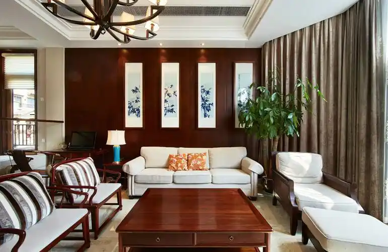 180平米新中式别墅客厅地面装修效果图