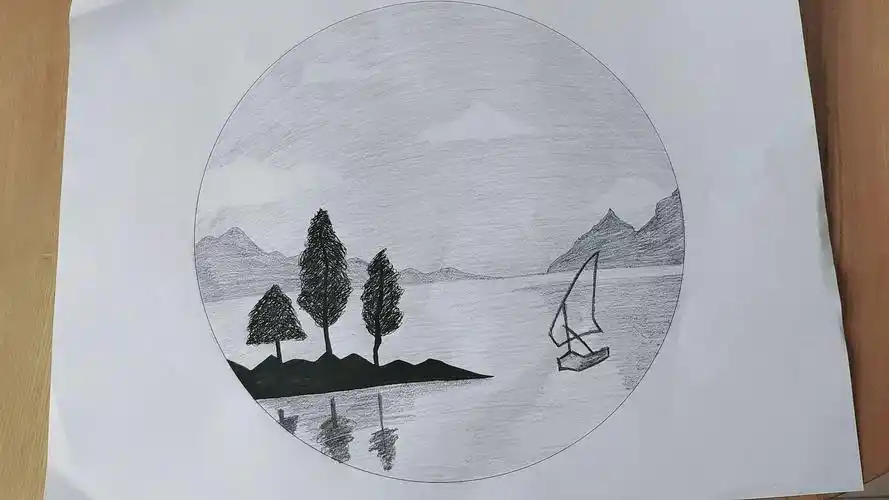 《山水画》素描,大三班左老师