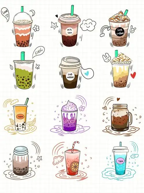卡通奶茶饮料元素97格式有psd ai png呦97素材来源#觅知网97站