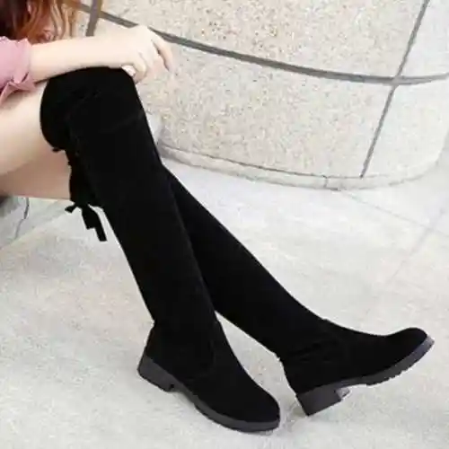 秋天冬天穿的女士靴子春秋季平底靴粗跟鞋子长靴秋女鞋美腿膝盖.