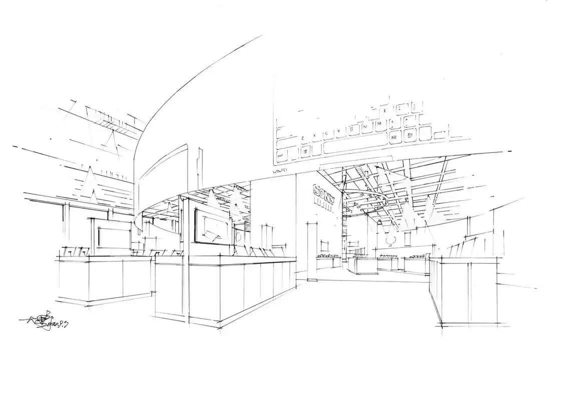 室内装修设计展厅马克笔手绘效果图高清线稿