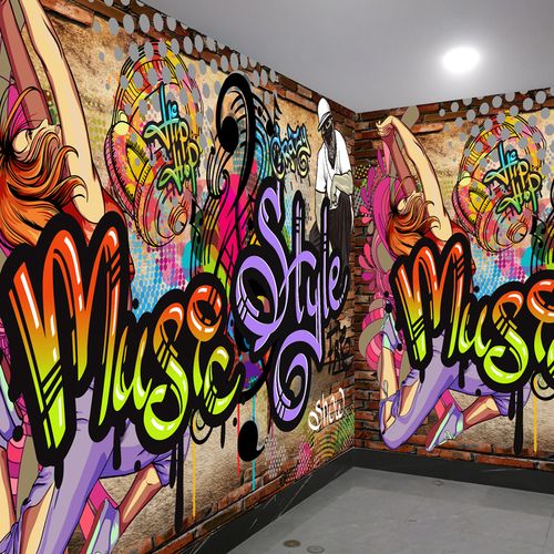 卡通动漫涂鸦墙贴酒吧走廊嘻哈复古音乐街舞欧式街头背景墙壁贴画