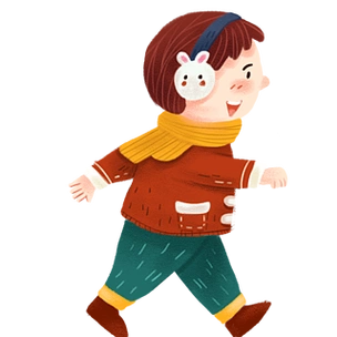 冬日捂着兔耳朵的行走的卡通人物