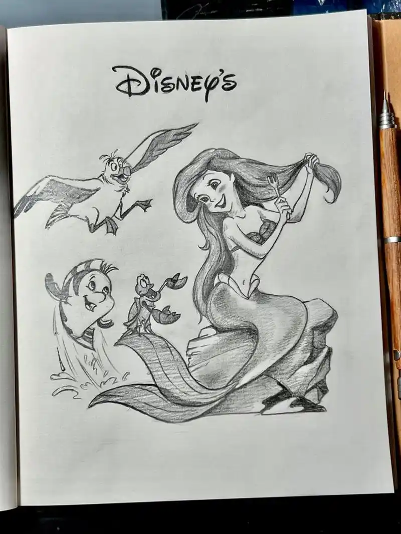 迪士尼速写|海的女儿(附步骤) 91康啦继续开始更新啦 很多宝子们在
