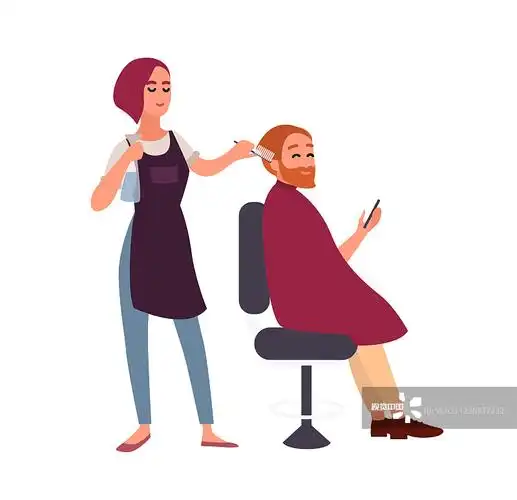 女发型师为她做发型她微笑着图片素材