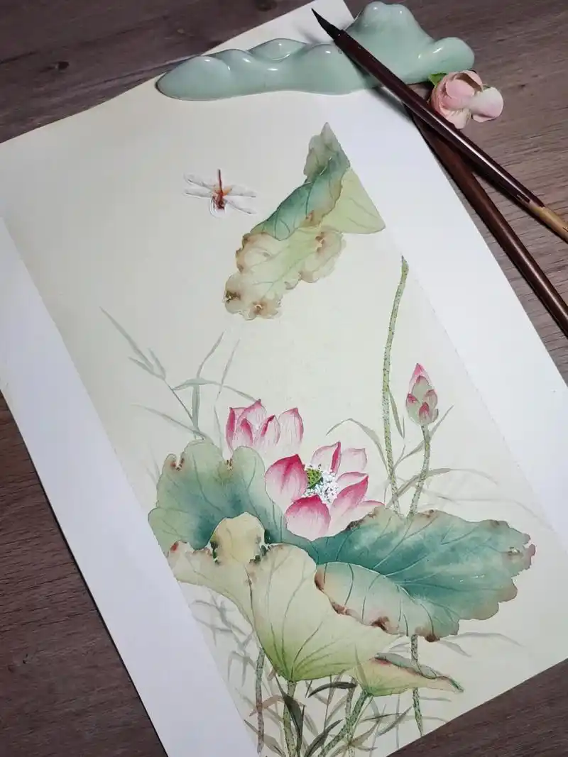 古风荷花‖内附步骤和线稿.#画画 #水彩 #一起学画画 #荷 - 抖音