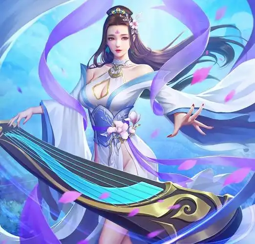 中国风古装3d古风美女 古筝 古琴 奏乐