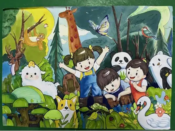 世界地球日画出人与自然和谐共生