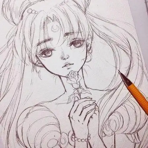16岁二次元少女用铅笔描绘灵动的动漫人物
