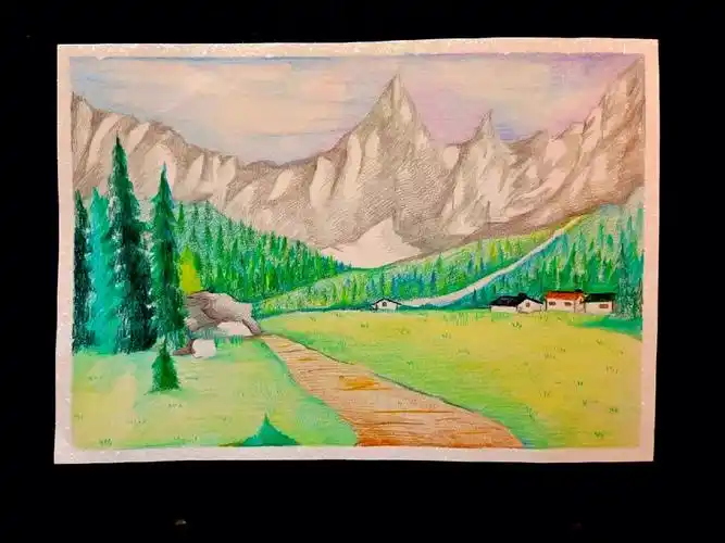 高山之巅美景1彩铅风景付步骤图