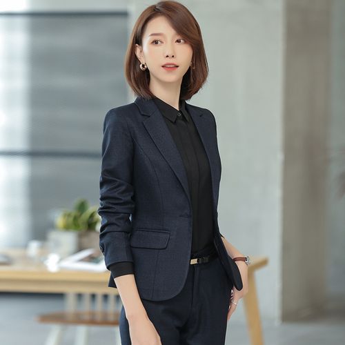 西装外套女秋冬修身藏蓝色小西服时尚气质上班大学生女士职业套装