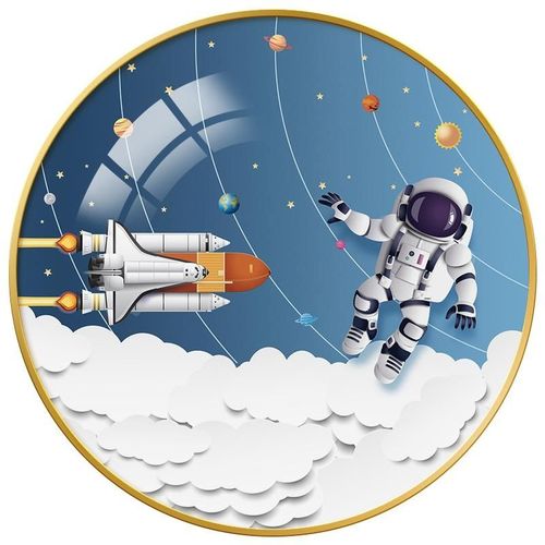 现代简约儿童房装饰画太空宇航员宇宙星球男孩卧室壁画圆形挂画