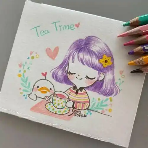 萌爆彩铅小仙女简笔画超q的小清新