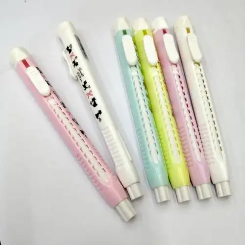 新代小学生可爱卡通橡皮笔儿童三角推拉式长条创意伸缩笔形橡皮擦