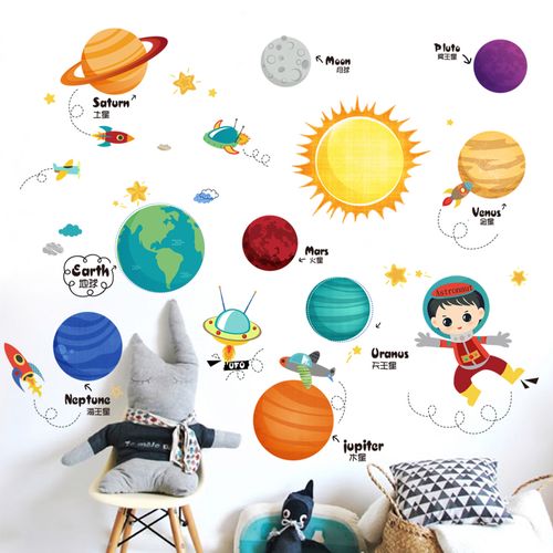 墙贴贴画儿童贴纸宝宝装饰卡通可爱墙画墙壁认知星球太阳系星星图
