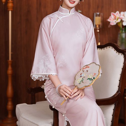 传统手工旗袍裙女长款2022新款简约日常正宗古法一片式倒大袖宽松平裁