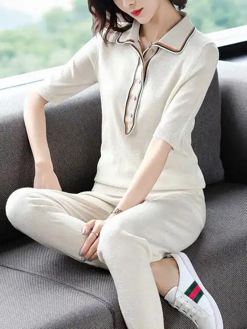 夏装2019新款时尚运动套装女阔太太洋气高贵夏季时尚套装