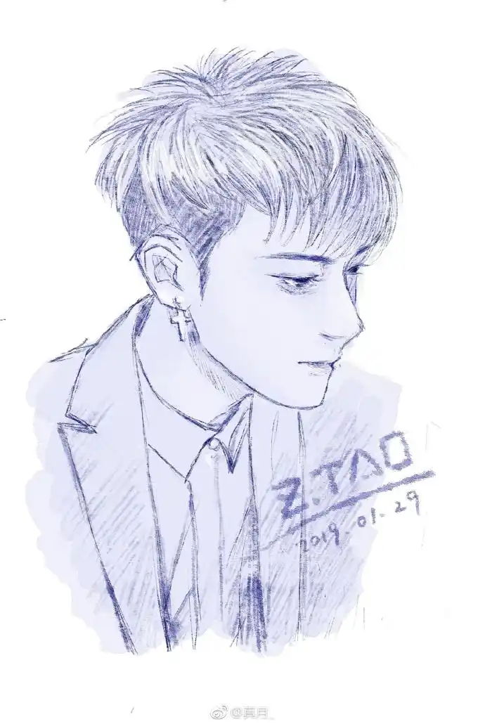 [黄子韬][分享]190202 海浪太太饭绘黄子韬参加versace看秀造型