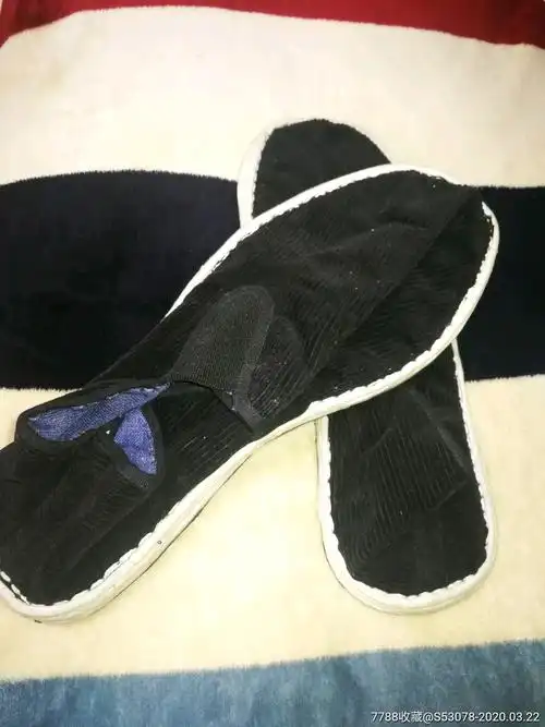 手工布鞋黑色条绒布鞋黑底布鞋农村手工布鞋二手布鞋