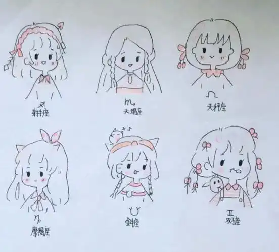 十二星座动漫简笔画可爱小人简笔画动漫处女座摩羯座十二星座