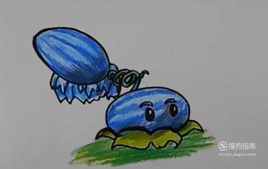植物大战僵尸游戏里的冰西瓜投手简笔画画法