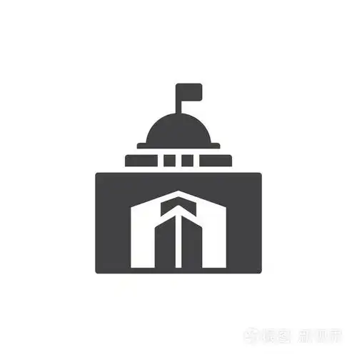 市政厅建筑图标矢量填充平面标志固体象形文字隔离在白色上.