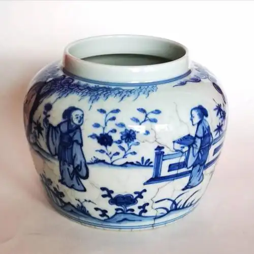 精品赏析—明成化青花人物故事天字罐_瓷器