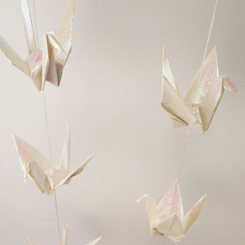 20cm珠光白色千纸鹤折纸成品穿线手工店铺婚庆幸运星