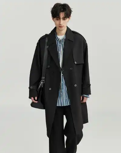 【防风挺括&条纹里衬】24春季男士翻领风衣通勤百搭外套