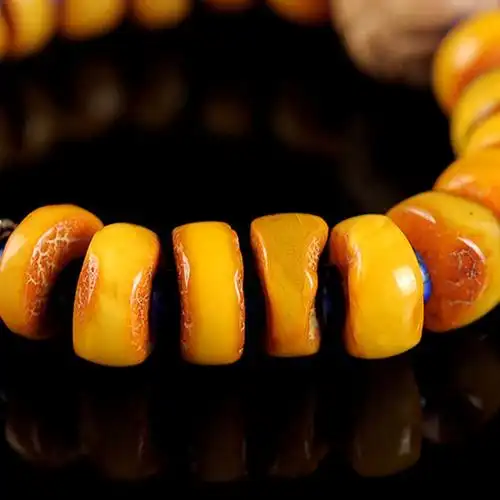 27.44克 12mm 天然蜜蜡随形片珠手链 沉香顶珠 *4607*