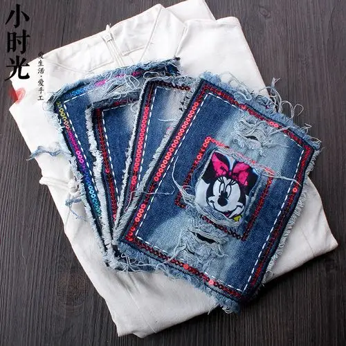 牛仔裤布贴拉毛边补丁贴布补洞大号膝盖肘贴衣服装饰贴布 需手缝