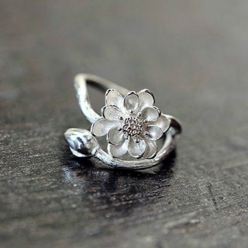 设计莲花饰品唯美简约中国风荷花手工开口戒指女指环百搭手指戒子