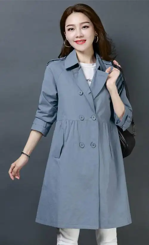 汤河店 风衣女中长款春2019春秋季新款韩版宽松休闲大码女士流行外套