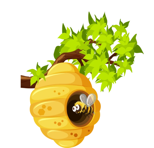 树蜜蜂蜂巢卡通手绘装饰元素