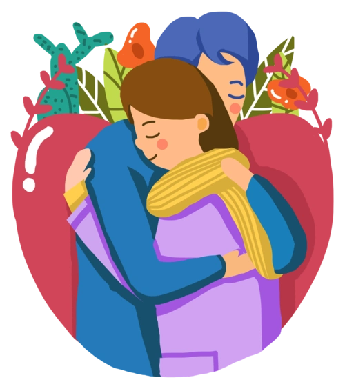 拥抱在一起的卡通时尚情侣插画