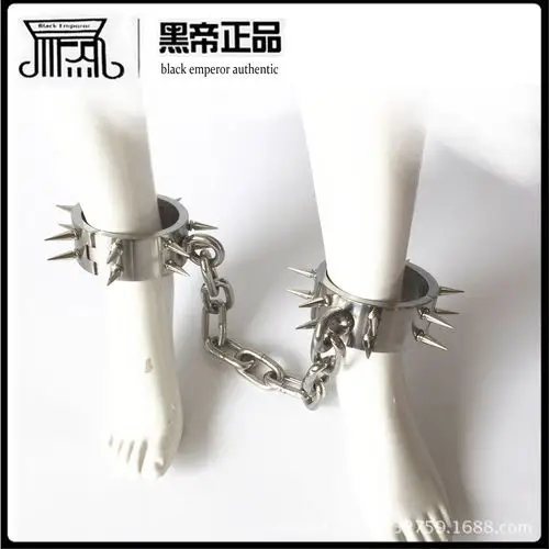 黑帝 男用不锈钢带刺钉脚铐镣镯 另类调教捆绑激情成人情趣用品