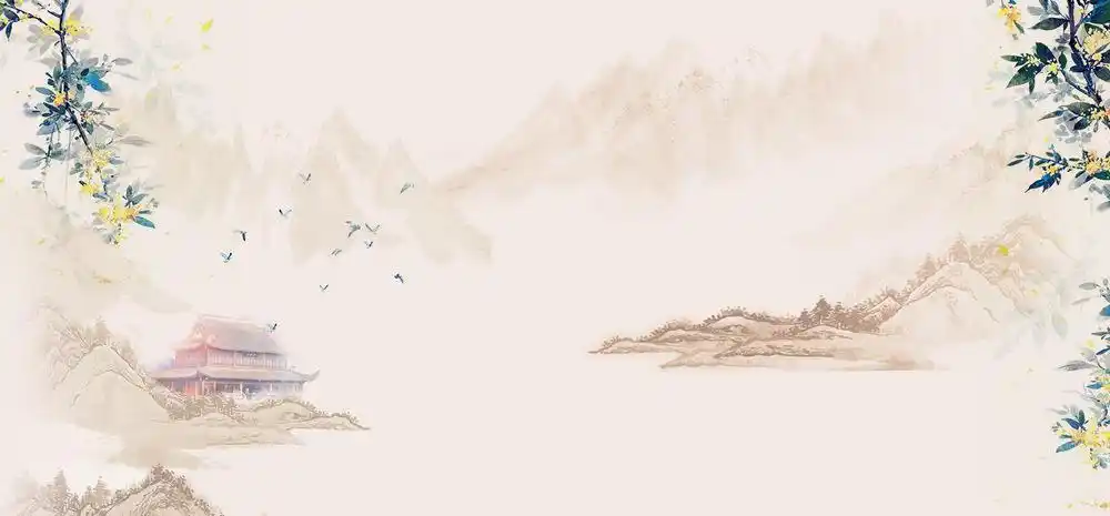 中国风古风水彩画水墨山水桂花海报