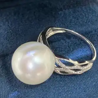 南洋半岛澳白珍珠戒指海水18k金镶钻轻奢珠宝送女友送生日礼物13mm