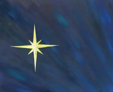 黑暗夜空中的一颗大星星.童话魔术的气氛.月光.油画照片