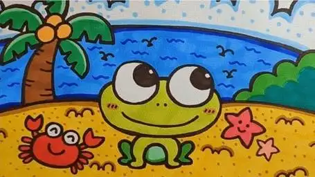 夏天景色儿童简笔画教程《快乐的小青蛙》,简单好画