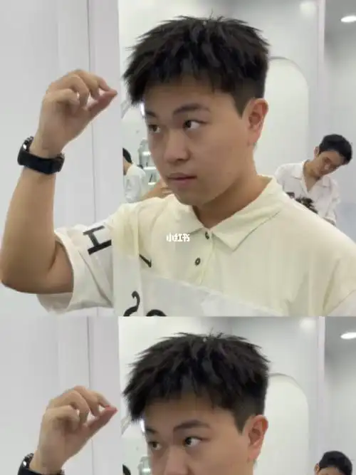 男生圆脸发型抓刺碎盖