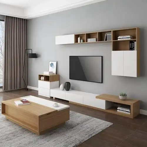 北欧电视机茶几组合背景墙现代简约吊柜挂柜客厅储物柜壁柜置物架