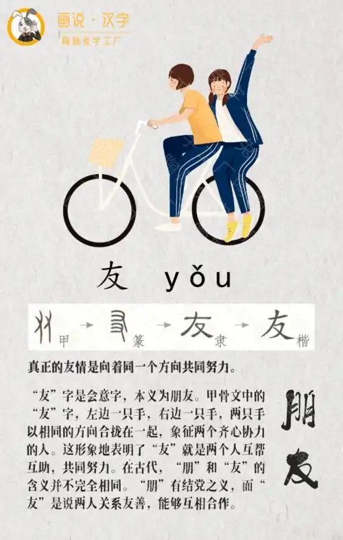 画说汉字【友】真正的友情是向一个方向共同努力