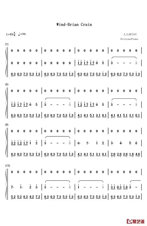 wind钢琴简谱-数字双手-brian crain1