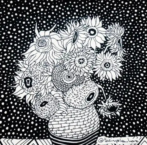 方老师画画#儿童线描画超话#世界名画赏析#《向日葵》是1888年8月