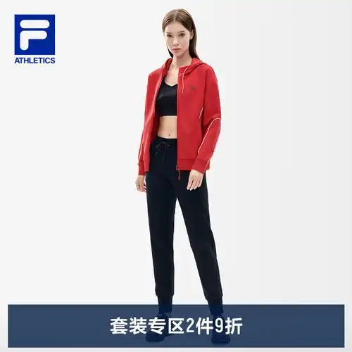 fila斐乐官方女士运动套装2022年春季连帽舒适休闲健身红色服装