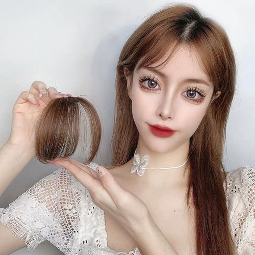 真发偏分斜刘海假发片假发女三七分自然假刘海轻薄无痕隐形补发片