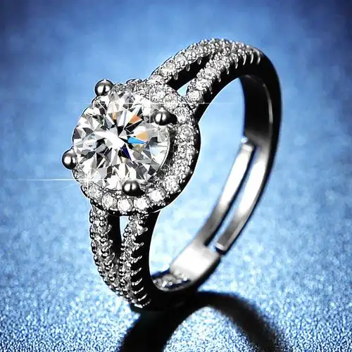 仿真莫桑圆包1克拉戒指女 双排钉纹戒指-阿里巴巴